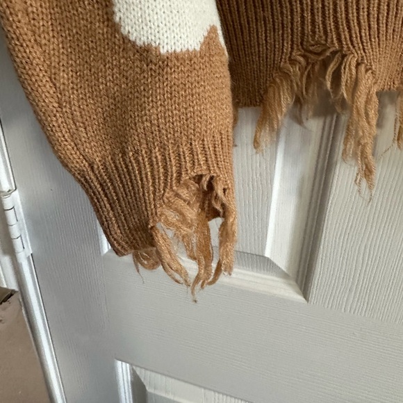 Just Polly Distressed Flower Sweater S (PTP 29) Tan V-Neck Daisy Oversized - Picture 5 of 5